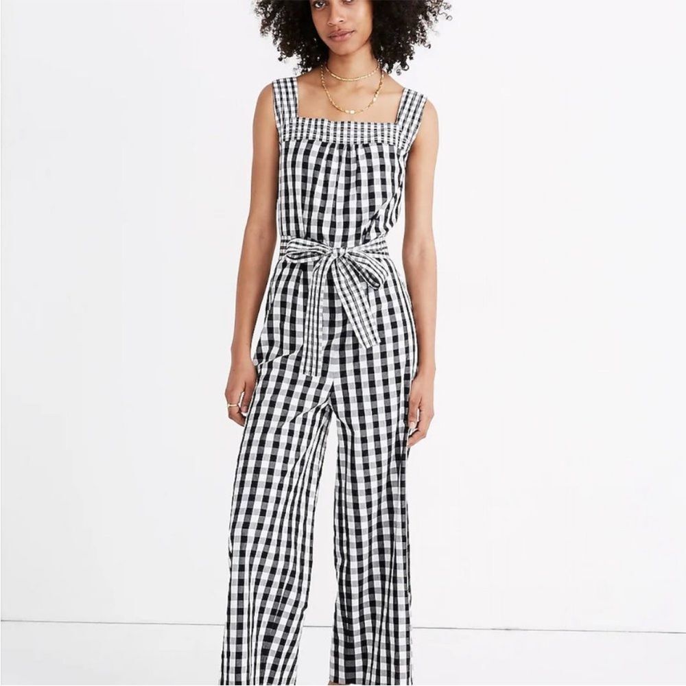 Madewell Tie-Waist Wide-Leg‎ Jumpsuit in Gingham Mix size small
